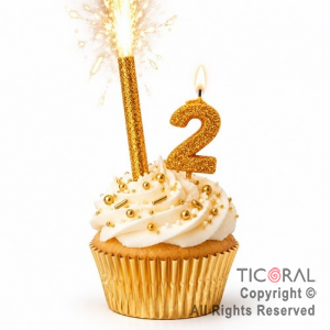 SET BENGALA Y VELA NUMERAL NUMERO 2 CON GIBRE ORO